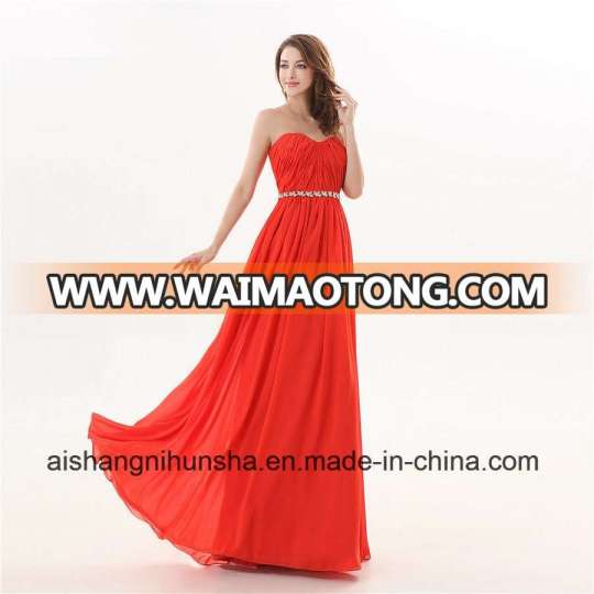 Women Chiffon Sweetheart Crystals A-Line Long Evening Dress