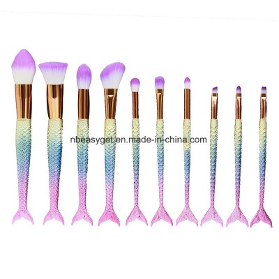 10PCS Mermaid Makeup Brushes Fantasy Set Foundation Powder Eyeshadow Kits Synthetic Foundation Blending Blush Eyeliner Face Powder Brush Esg10232