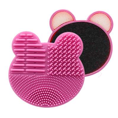 2 in 1 Makeup Brushes Bear Shape Silicone Cleaning Mat with Sponge Powder Scrubber Cosmetic Clean Care Esg13917